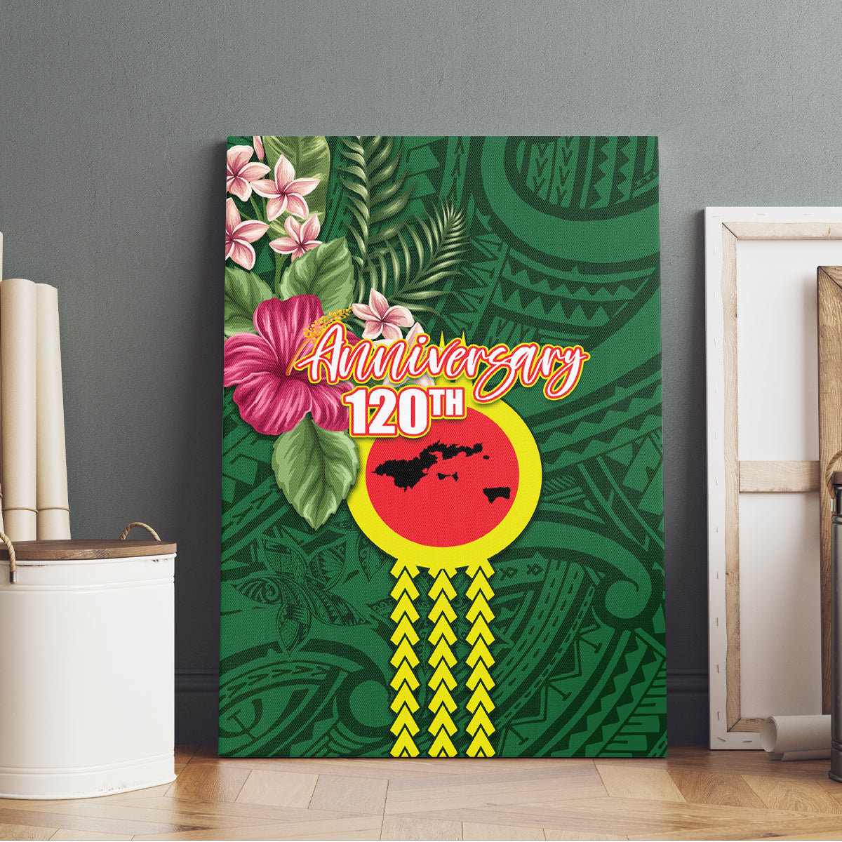 Manu'a Cession Day 120th Anniversary Canvas Wall Art Polynesian Pattern and Hibiscus Flower