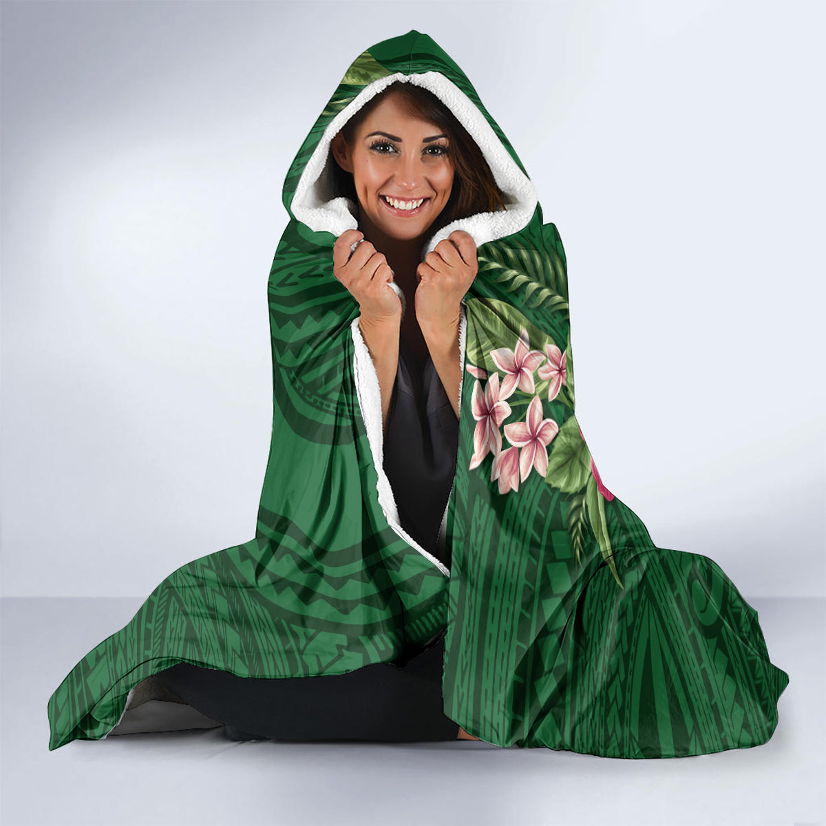 Manu'a Cession Day 120th Anniversary Hooded Blanket Polynesian Pattern and Hibiscus Flower