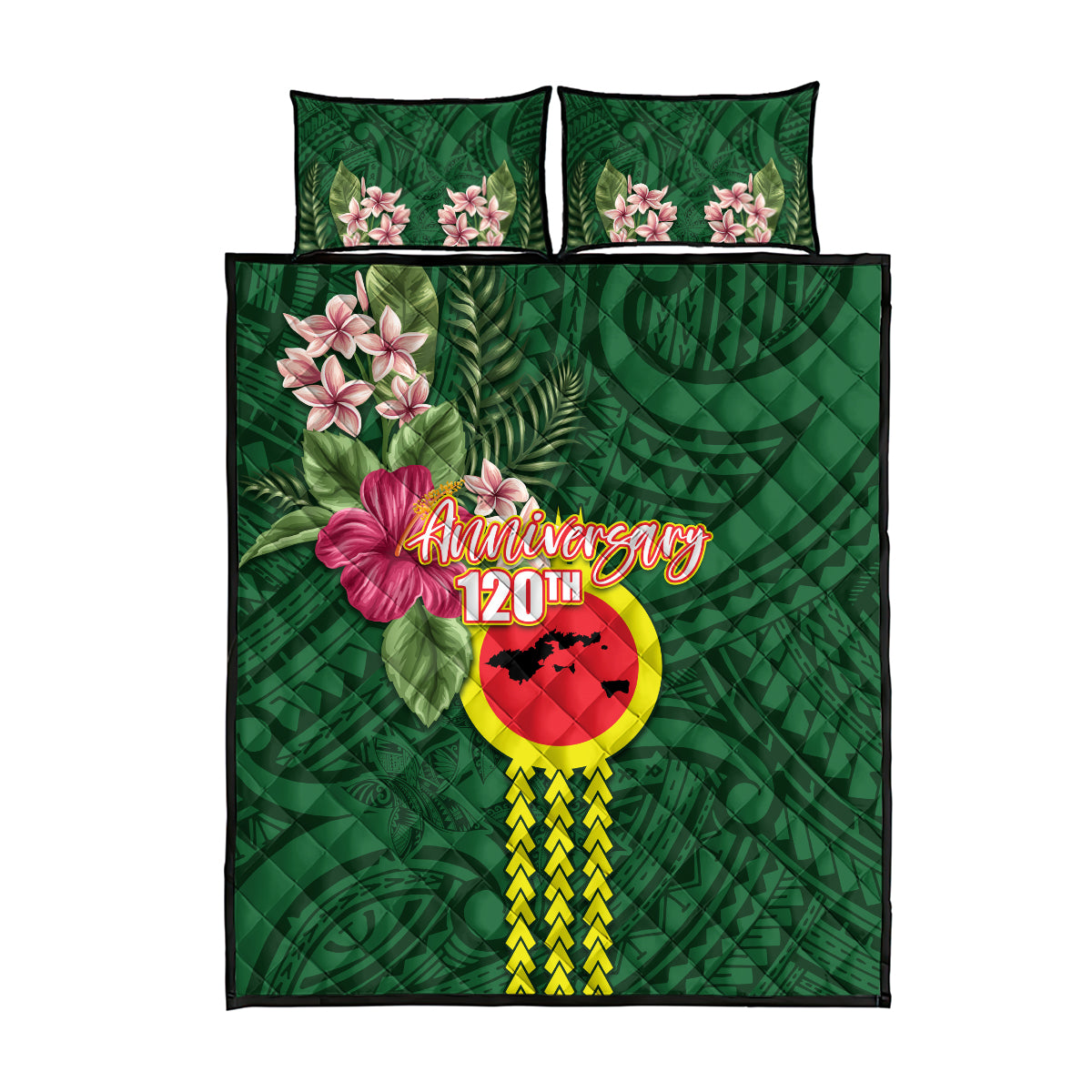 Manu'a Cession Day 120th Anniversary Quilt Bed Set Polynesian Pattern and Hibiscus Flower