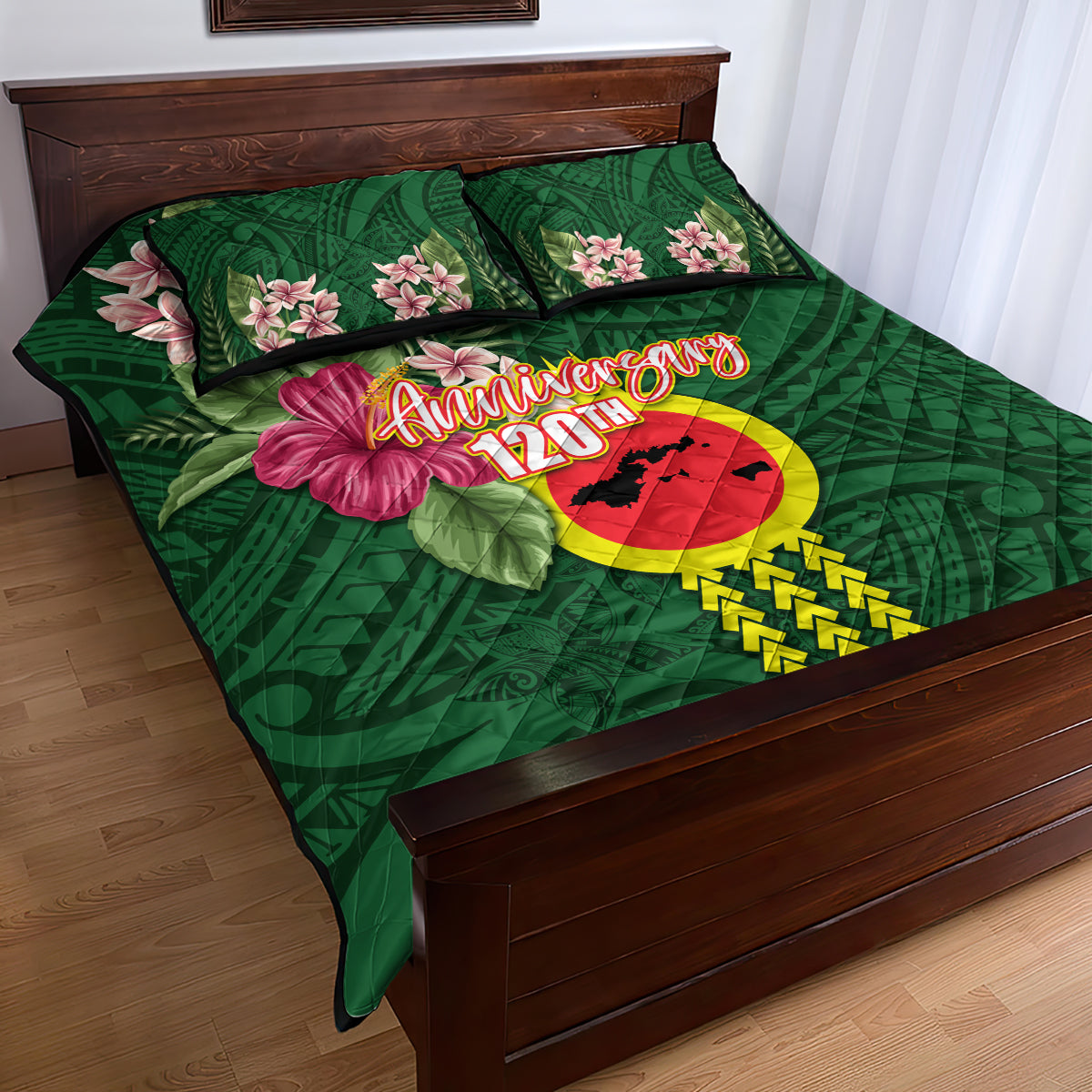 Manu'a Cession Day 120th Anniversary Quilt Bed Set Polynesian Pattern and Hibiscus Flower