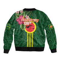 Manu'a Cession Day 120th Anniversary Sleeve Zip Bomber Jacket Polynesian Pattern and Hibiscus Flower