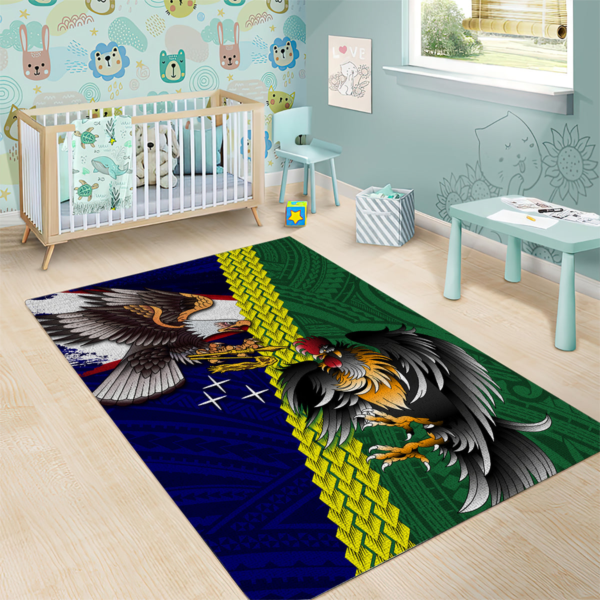 Manu'a Island and American Samoa Area Rug Rooster and Eagle Mascot