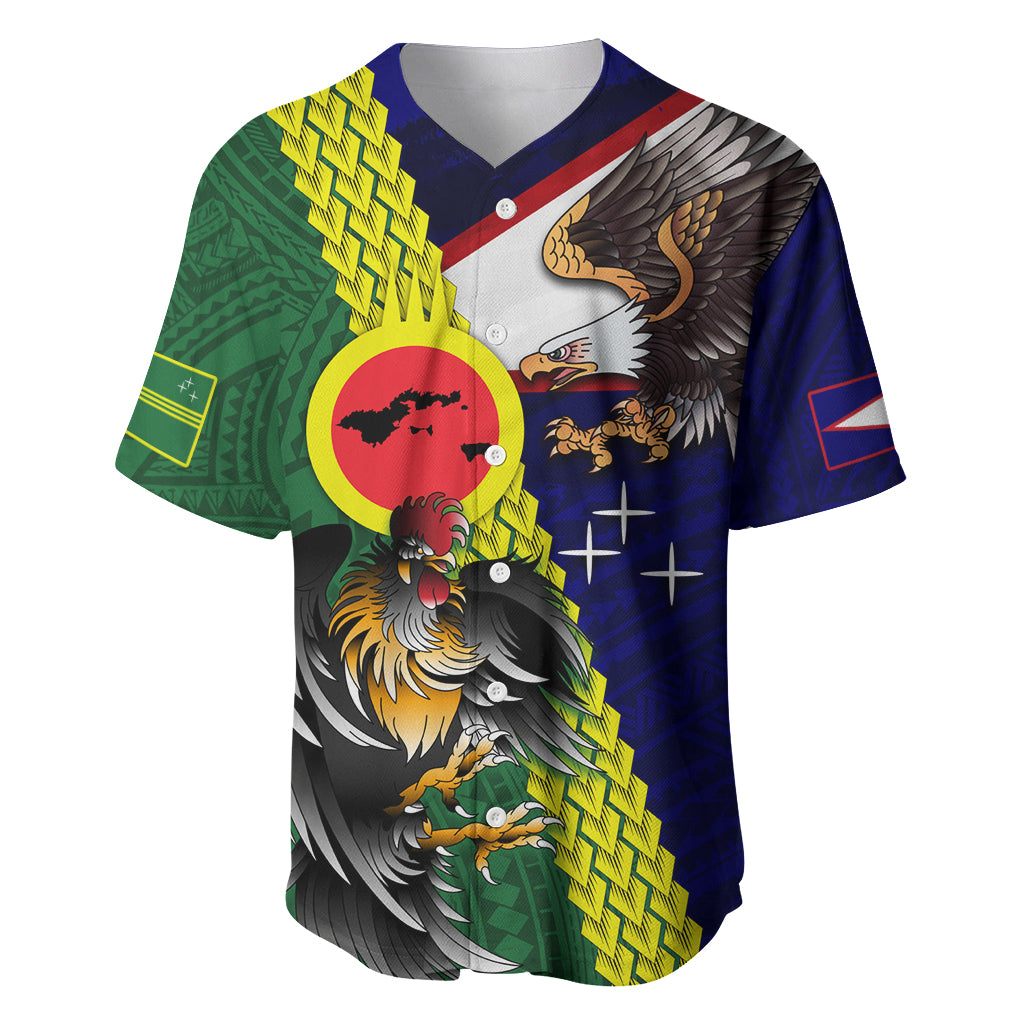 Manu'a Island and American Samoa Baseball Jersey Rooster and Eagle Mascot LT03 Green - Polynesian Pride