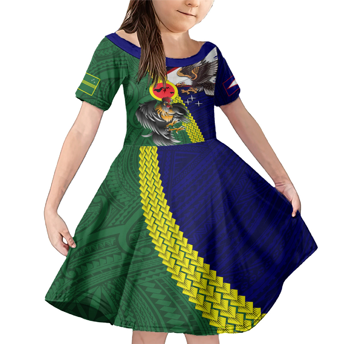 Manu'a Island and American Samoa Family Matching Mermaid Dress and Hawaiian Shirt Rooster and Eagle Mascot