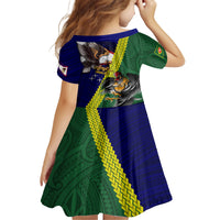 Manu'a Island and American Samoa Family Matching Off The Shoulder Long Sleeve Dress and Hawaiian Shirt Rooster and Eagle Mascot