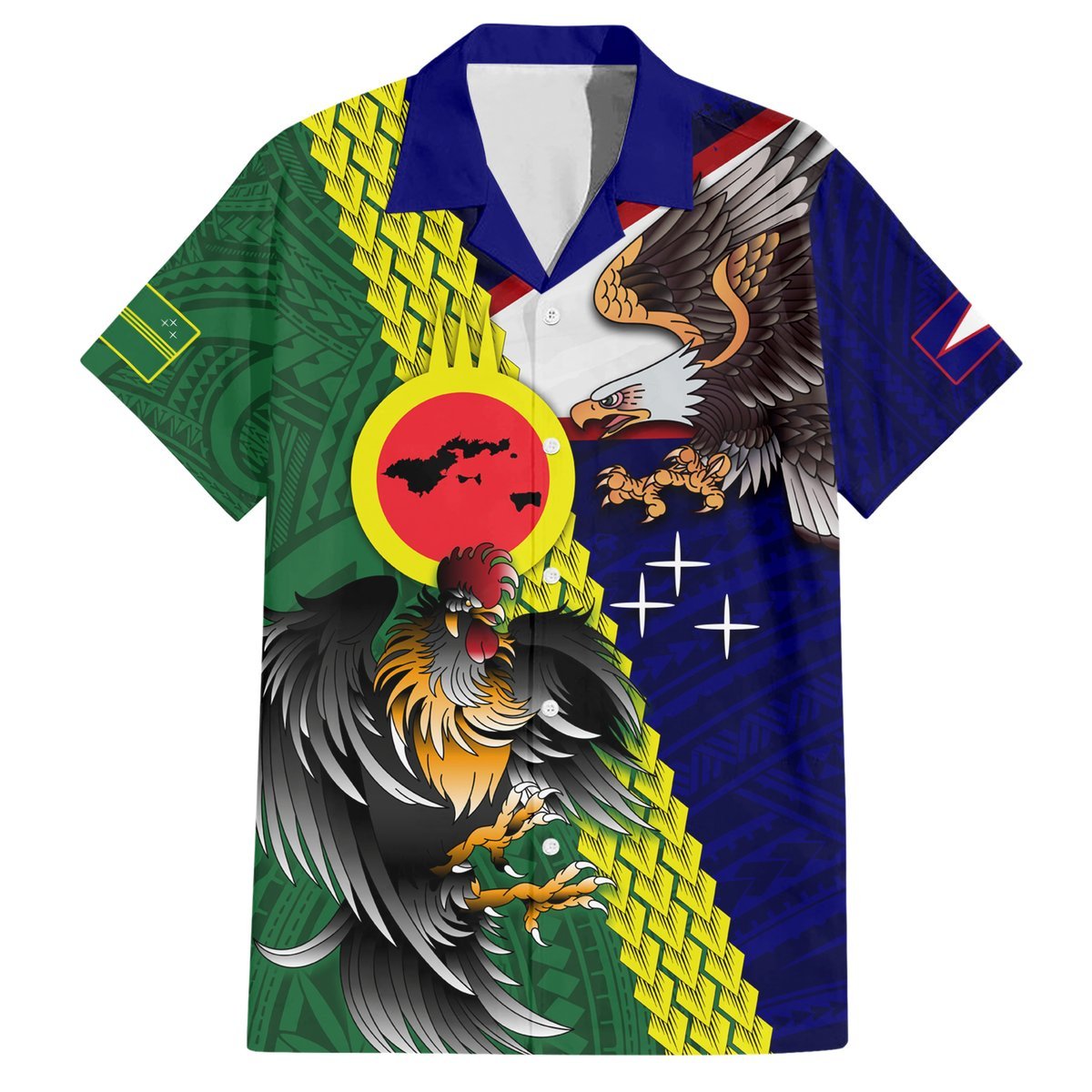 Manu'a Island and American Samoa Hawaiian Shirt Rooster and Eagle Mascot LT03 Green - Polynesian Pride