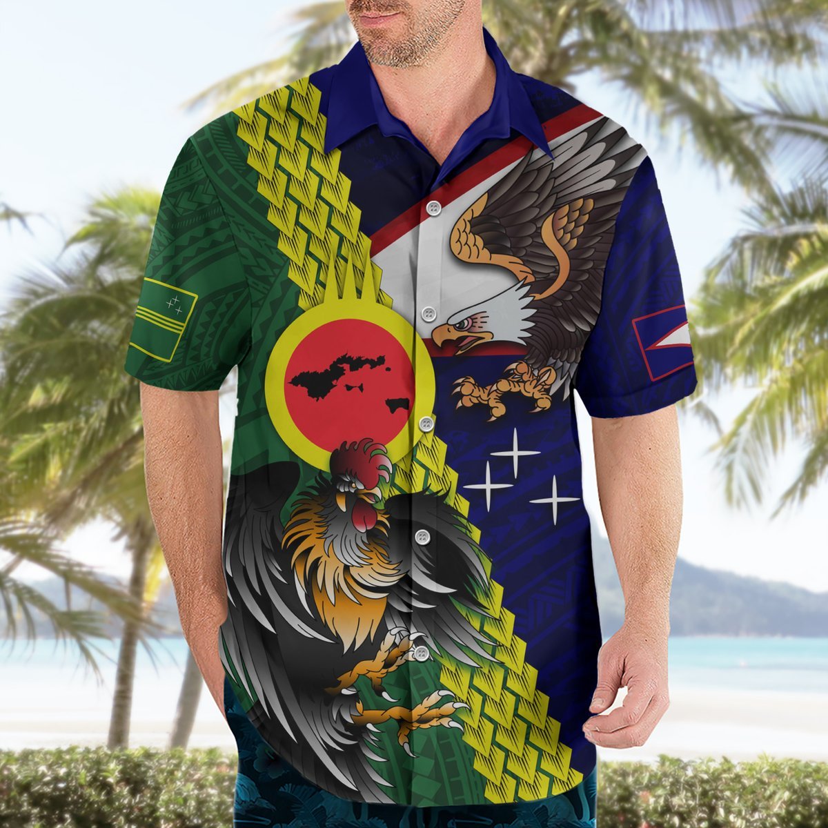 Manu'a Island and American Samoa Hawaiian Shirt Rooster and Eagle Mascot LT03 - Polynesian Pride