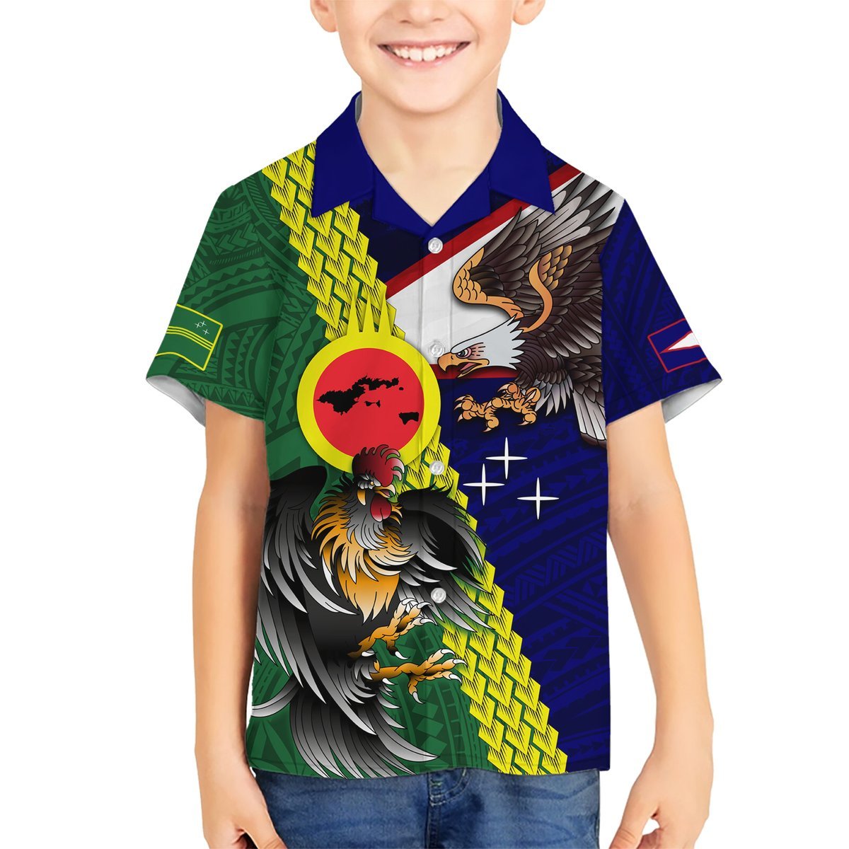 Manu'a Island and American Samoa Hawaiian Shirt Rooster and Eagle Mascot LT03 - Polynesian Pride