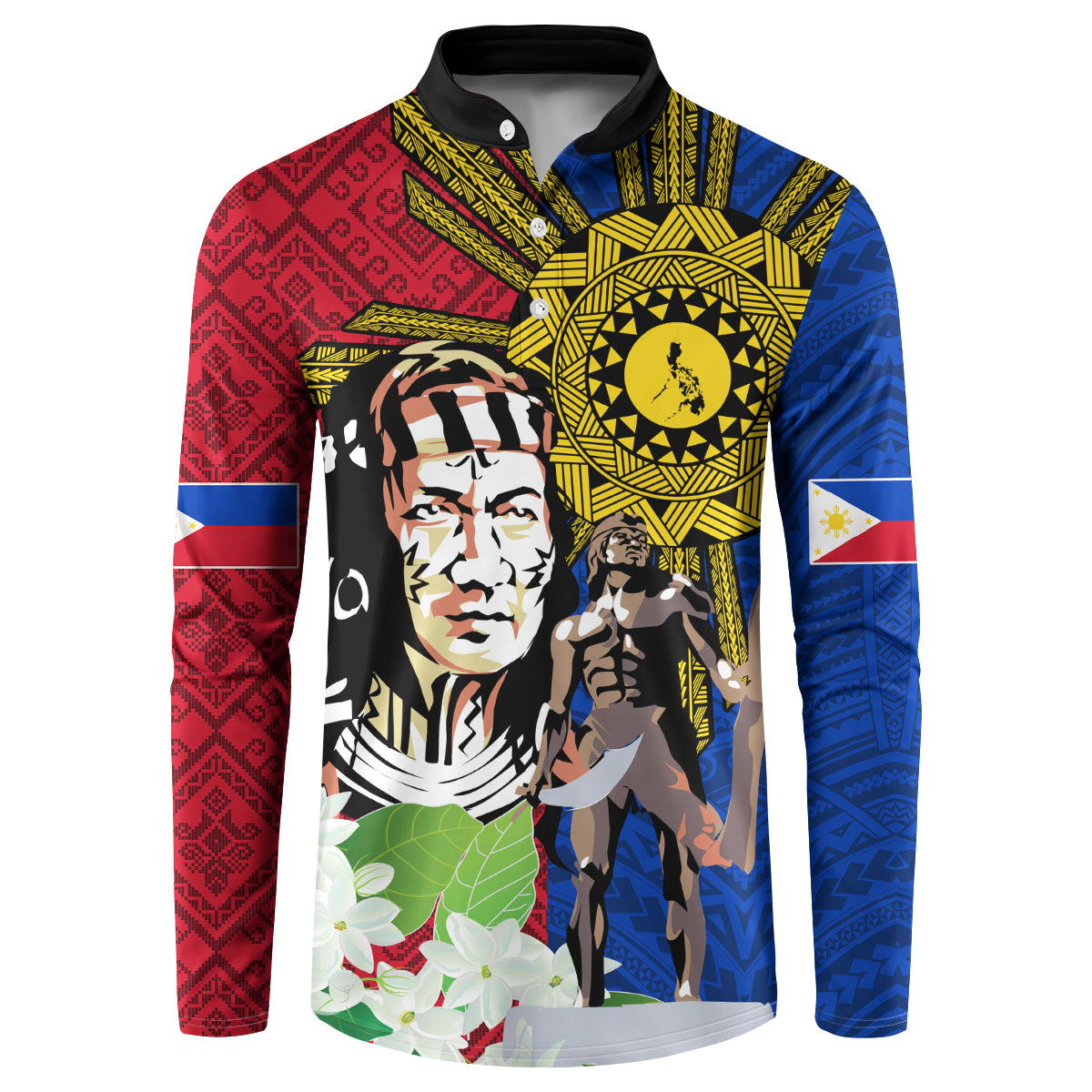 Philippines Lapu-Lapu Button Sweatshirt Filipino Sun Tattoo With Yakan Pattern
