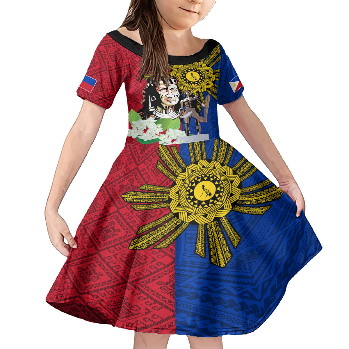 Philippines Lapu-Lapu Family Matching Tank Maxi Dress and Hawaiian Shirt Filipino Sun Tattoo With Yakan Pattern