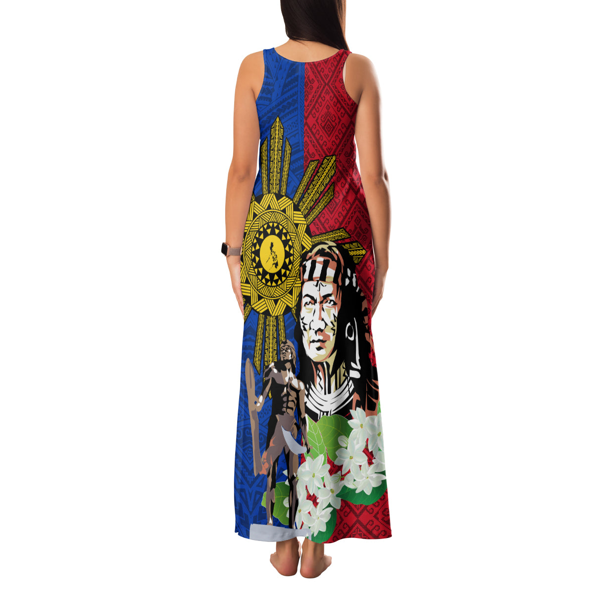Philippines Lapu-Lapu Family Matching Tank Maxi Dress and Hawaiian Shirt Filipino Sun Tattoo With Yakan Pattern