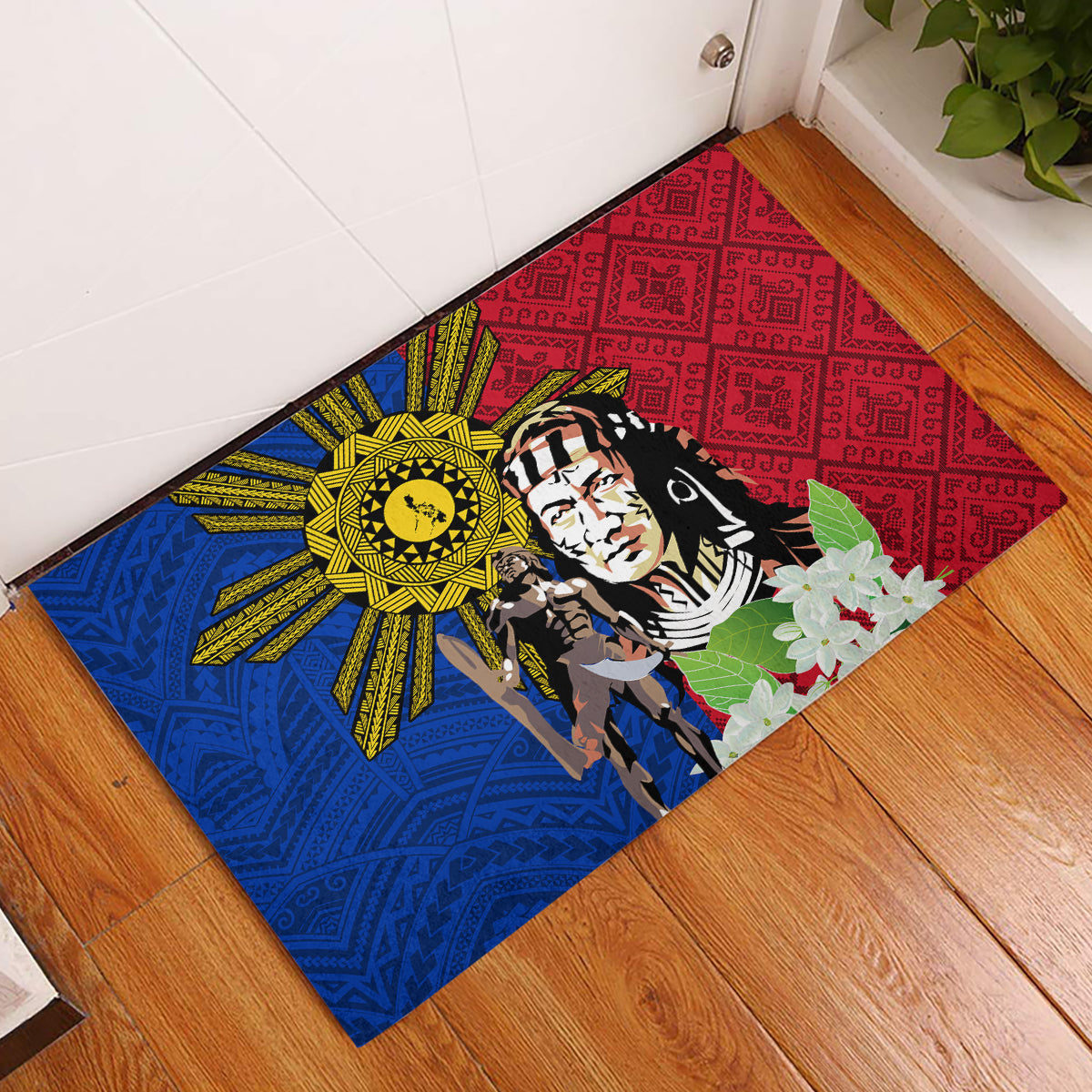 Philippines Lapu-Lapu Rubber Doormat Filipino Sun Tattoo With Yakan Pattern