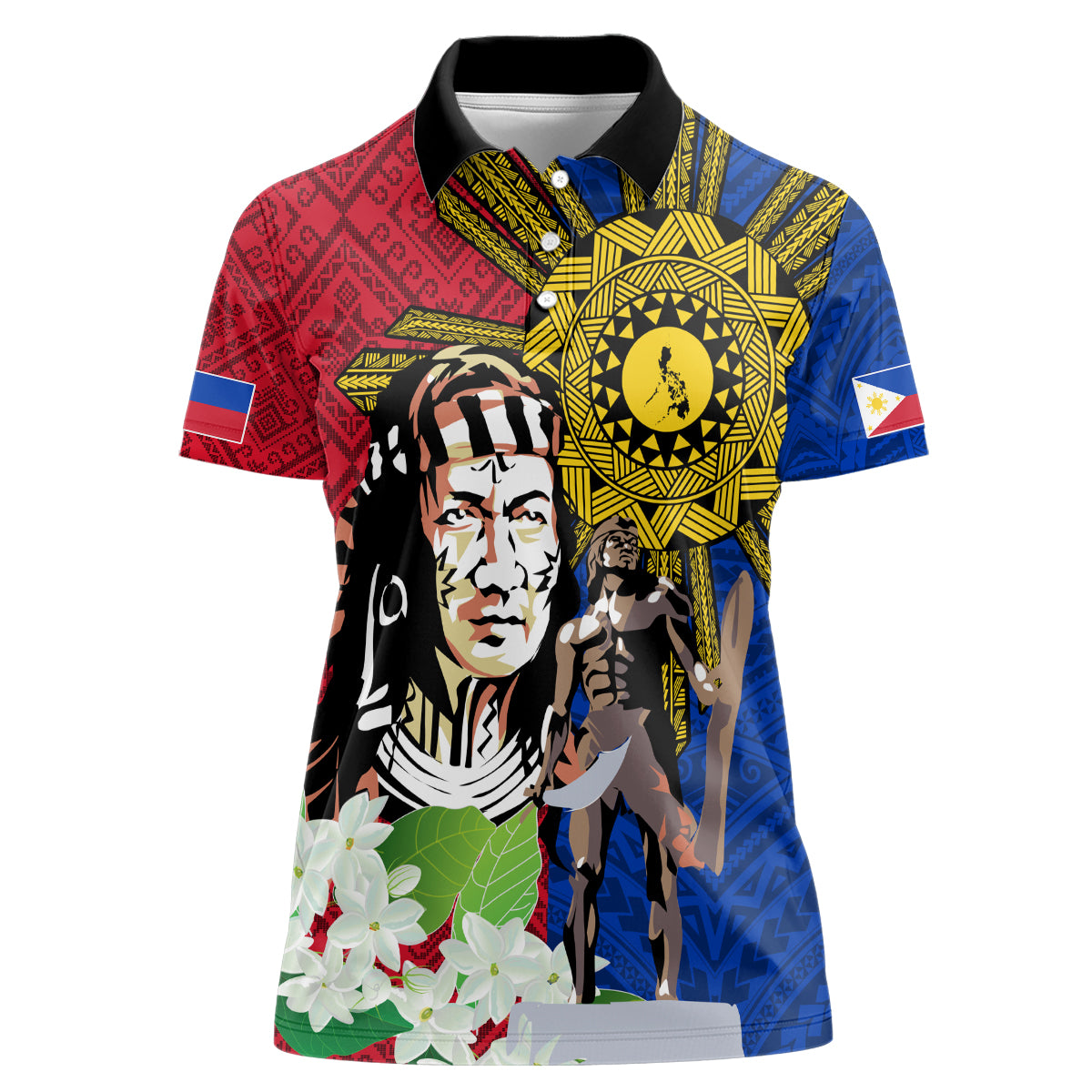 Philippines Lapu-Lapu Women Polo Shirt Filipino Sun Tattoo With Yakan Pattern