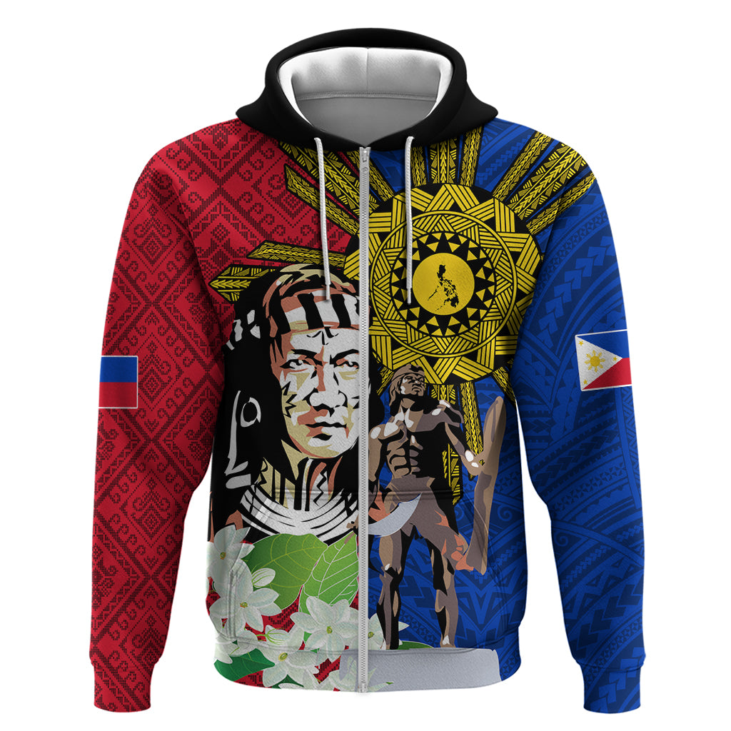 Philippines Lapu-Lapu Zip Hoodie Filipino Sun Tattoo With Yakan Pattern