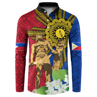 Philippines Lapu Lapu King Jasmine Flowers Button Sweatshirt Filipino Sun Tattoo