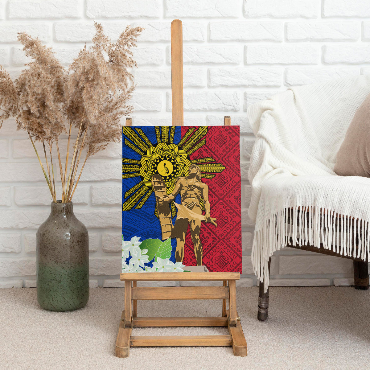 Philippines Lapu Lapu King Jasmine Flowers Canvas Wall Art Filipino Sun Tattoo