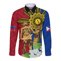 Philippines Lapu Lapu King Jasmine Flowers Long Sleeve Button Shirt Filipino Sun Tattoo