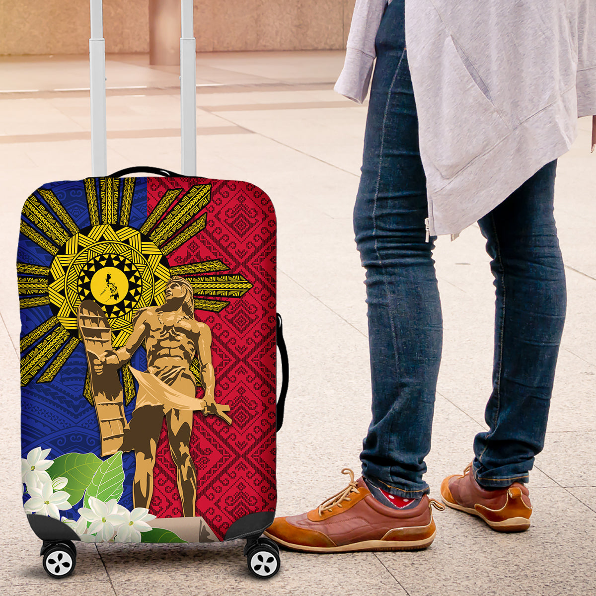 Philippines Lapu Lapu King Jasmine Flowers Luggage Cover Filipino Sun Tattoo