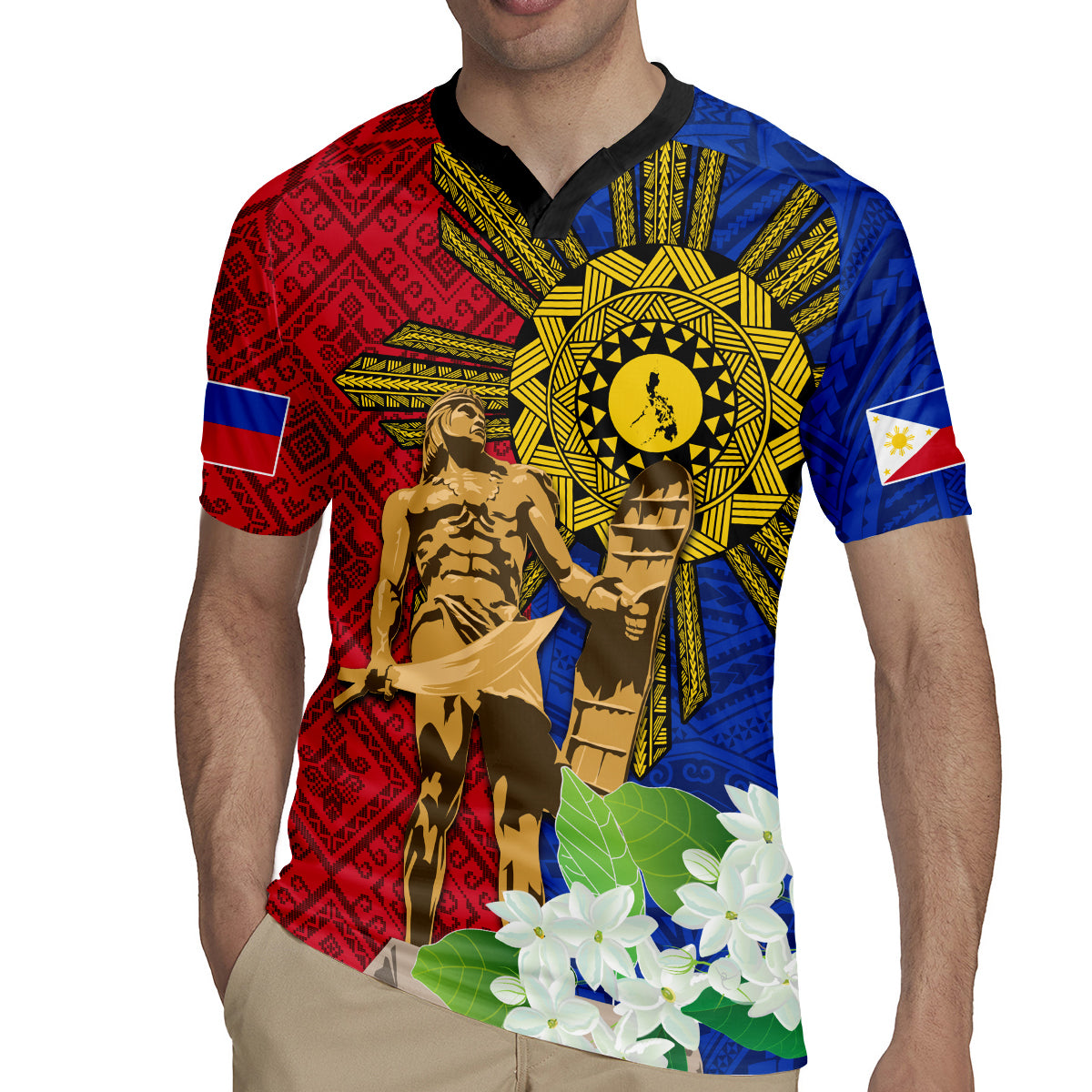 Philippines Lapu Lapu King Jasmine Flowers Rugby Jersey Filipino Sun Tattoo