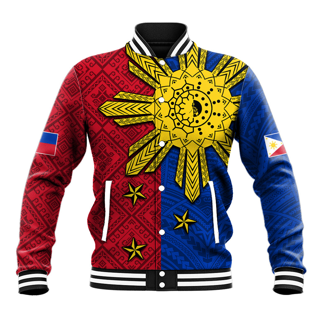 Philippines Sun Batok Tattoo Baseball Jacket Polynesian and Yakan Pattern