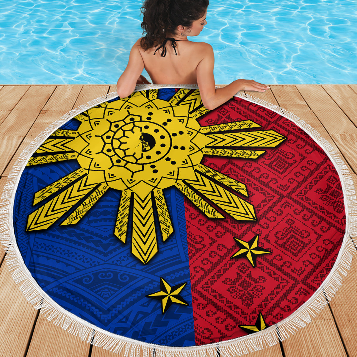 Philippines Sun Batok Tattoo Beach Blanket Polynesian and Yakan Pattern