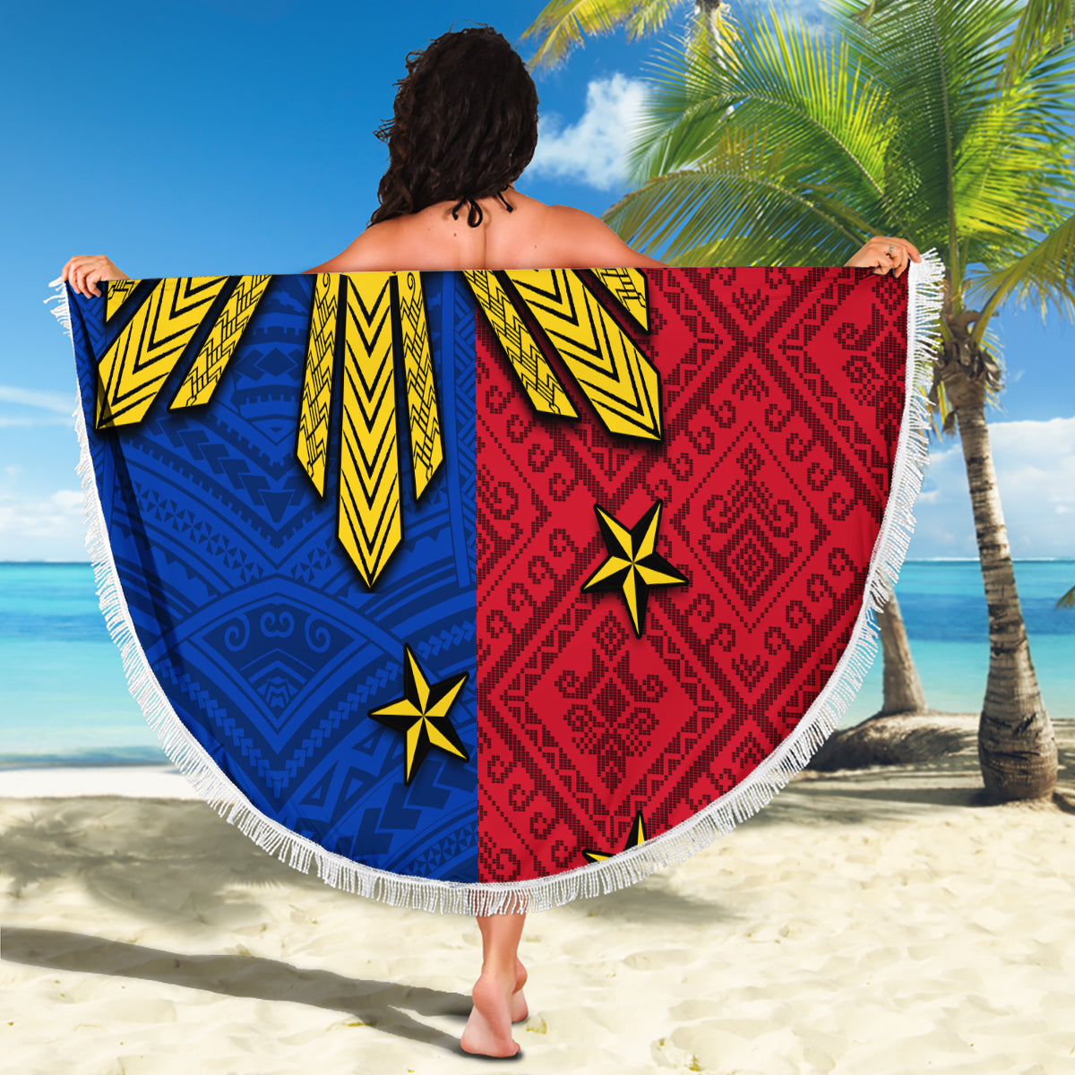 Philippines Sun Batok Tattoo Beach Blanket Polynesian and Yakan Pattern