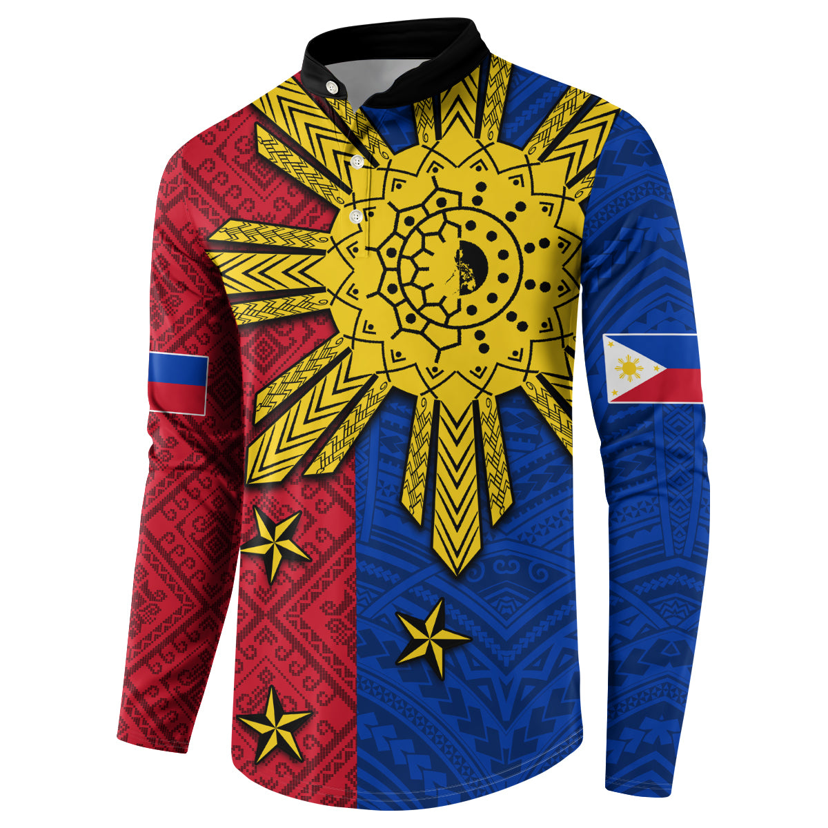 Philippines Sun Batok Tattoo Button Sweatshirt Polynesian and Yakan Pattern
