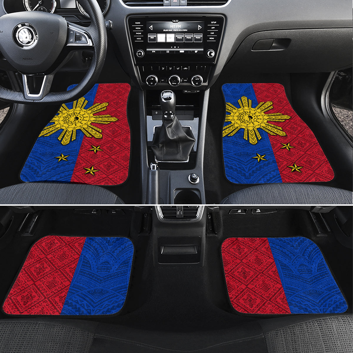 Philippines Sun Batok Tattoo Car Mats Polynesian and Yakan Pattern