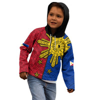Philippines Sun Batok Tattoo Kid Hoodie Polynesian and Yakan Pattern