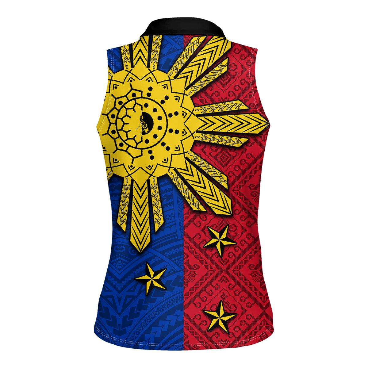 Philippines Sun Batok Tattoo Women Sleeveless Polo Shirt Polynesian and Yakan Pattern