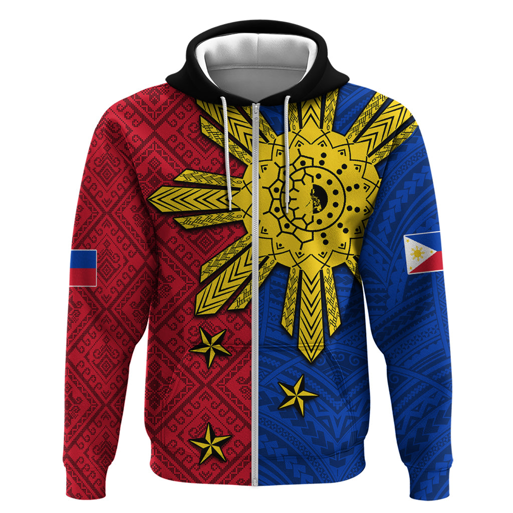 Philippines Sun Batok Tattoo Zip Hoodie Polynesian and Yakan Pattern
