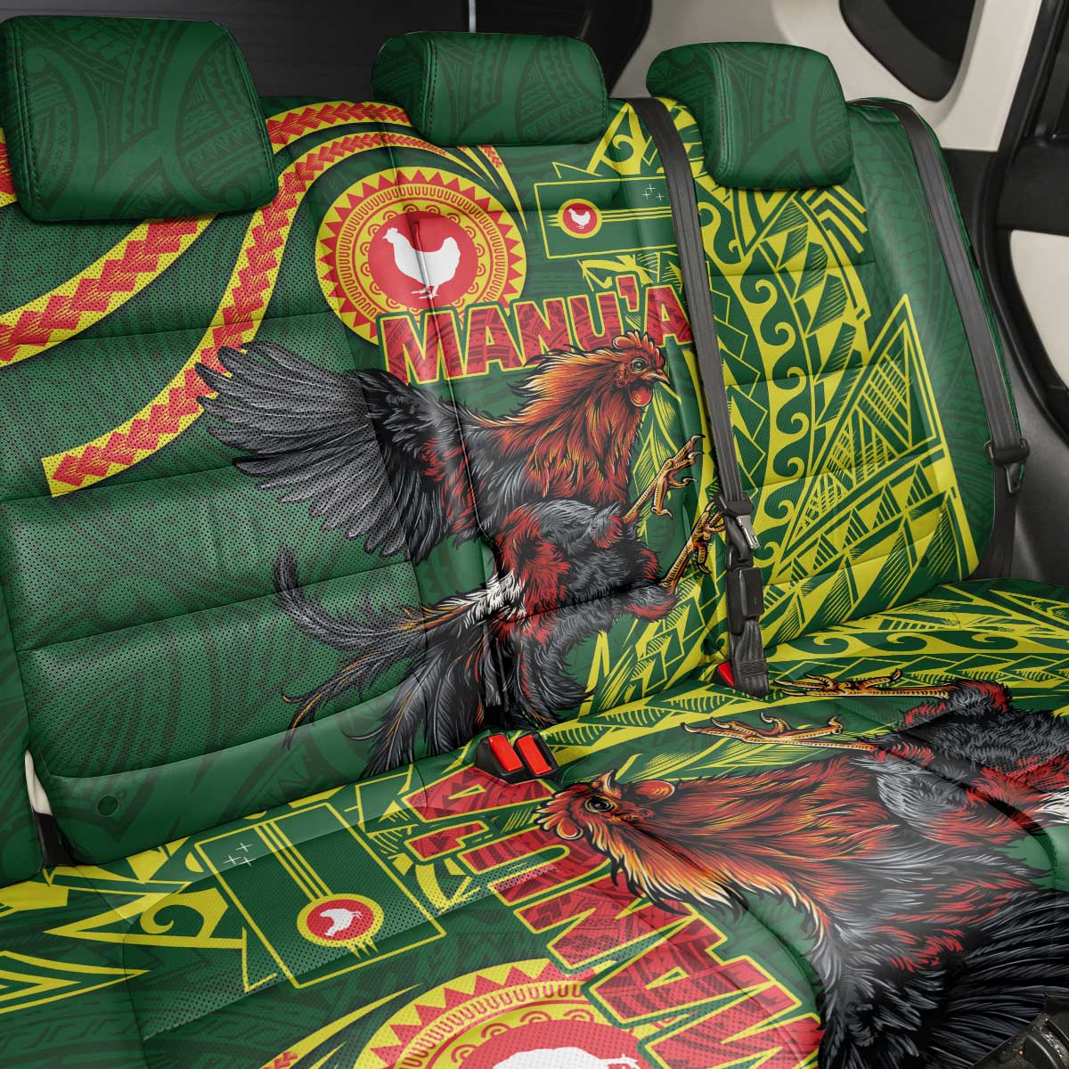 Proud of Manu'a Islands Back Car Seat Cover Rooster and Polynesian Art Wing Style