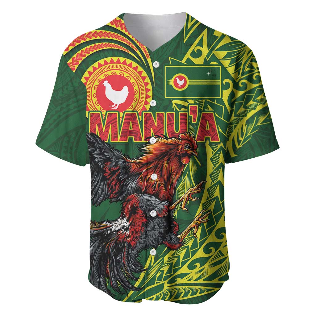 Proud of Manu'a Islands Baseball Jersey Rooster and Polynesian Art Wing Style LT03 Green - Polynesian Pride