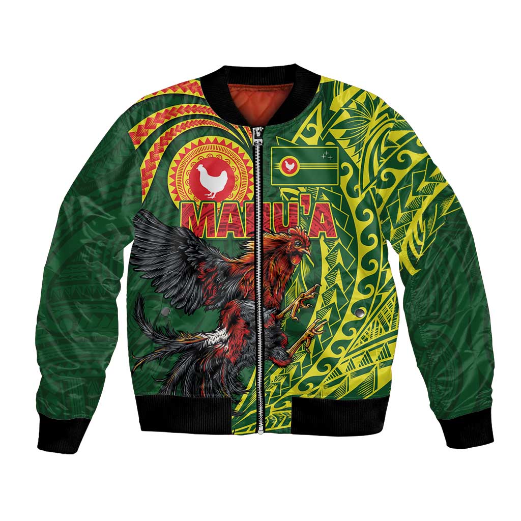 Proud of Manu'a Islands Bomber Jacket Rooster and Polynesian Art Wing Style LT03 Unisex Green - Polynesian Pride
