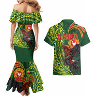 Proud of Manu'a Islands Couples Matching Mermaid Dress and Hawaiian Shirt Rooster and Polynesian Art Wing Style
