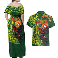 Proud of Manu'a Islands Couples Matching Off Shoulder Maxi Dress and Hawaiian Shirt Rooster and Polynesian Art Wing Style