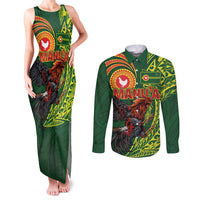 Proud of Manu'a Islands Couples Matching Tank Maxi Dress and Long Sleeve Button Shirt Rooster and Polynesian Art Wing Style