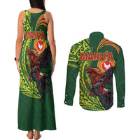 Proud of Manu'a Islands Couples Matching Tank Maxi Dress and Long Sleeve Button Shirt Rooster and Polynesian Art Wing Style