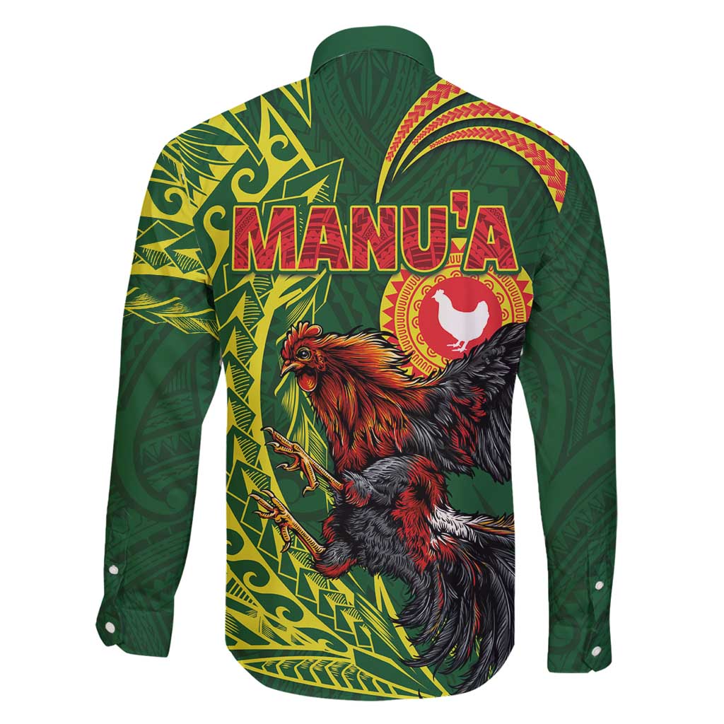 Proud of Manu'a Islands Family Matching Long Sleeve Bodycon Dress and Hawaiian Shirt Rooster and Polynesian Art Wing Style