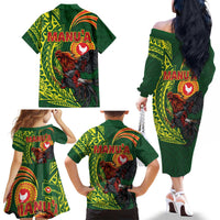 Proud of Manu'a Islands Family Matching Off The Shoulder Long Sleeve Dress and Hawaiian Shirt Rooster and Polynesian Art Wing Style