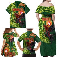Proud of Manu'a Islands Family Matching Off Shoulder Maxi Dress and Hawaiian Shirt Rooster and Polynesian Art Wing Style