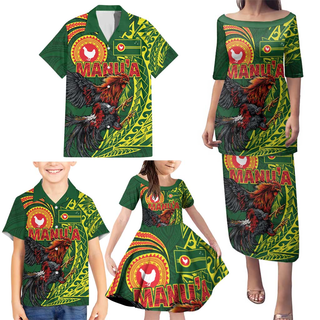 Proud of Manu'a Islands Family Matching Puletasi and Hawaiian Shirt Rooster and Polynesian Art Wing Style LT03 - Polynesian Pride