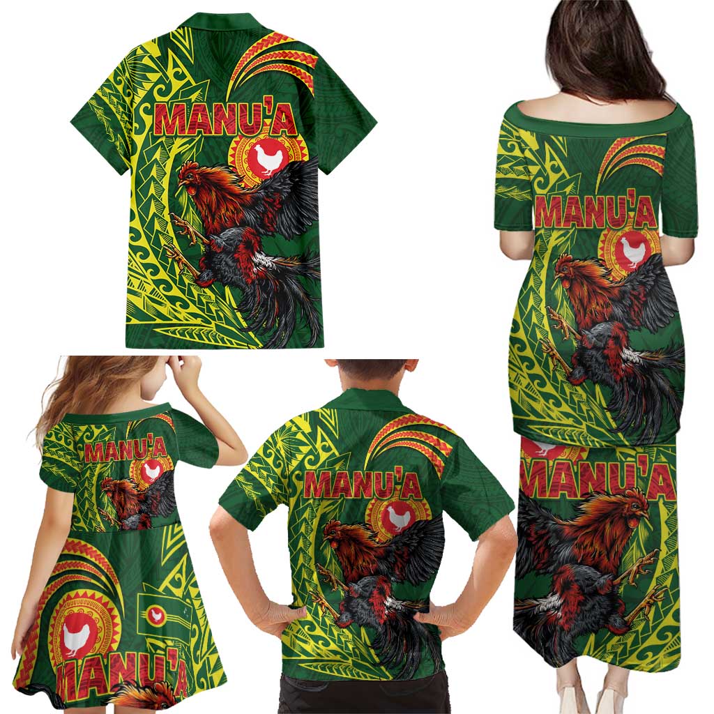 Proud of Manu'a Islands Family Matching Puletasi and Hawaiian Shirt Rooster and Polynesian Art Wing Style LT03 - Polynesian Pride