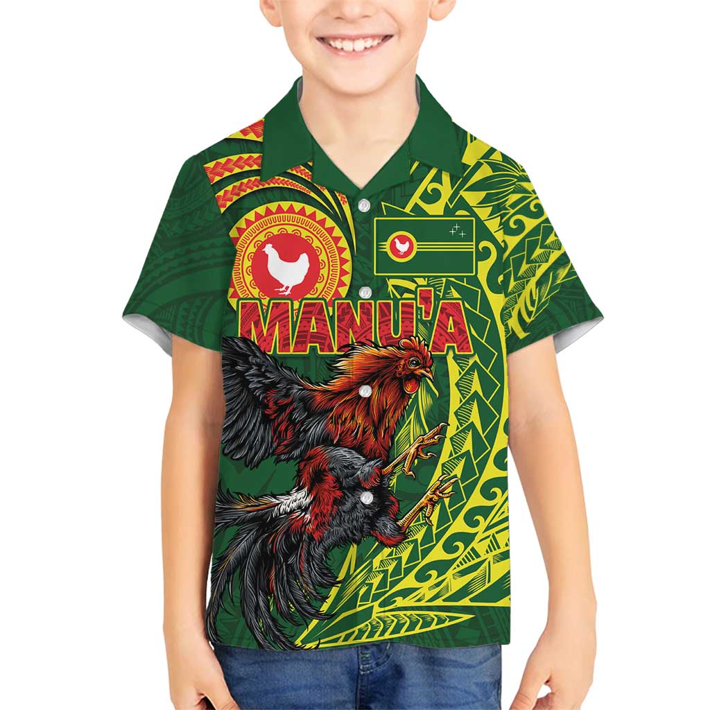 Proud of Manu'a Islands Family Matching Puletasi and Hawaiian Shirt Rooster and Polynesian Art Wing Style LT03 Son's Shirt Green - Polynesian Pride