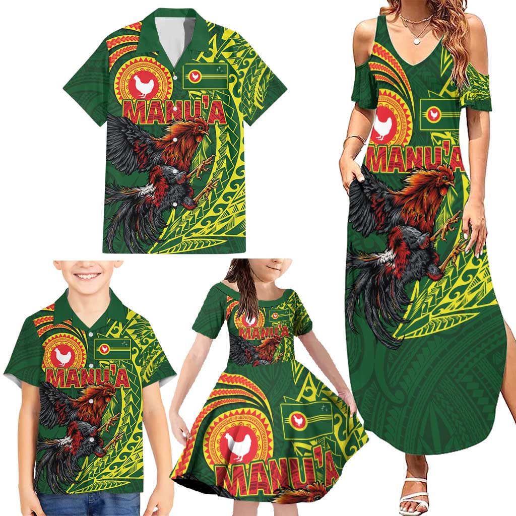 Proud of Manu'a Islands Family Matching Summer Maxi Dress and Hawaiian Shirt Rooster and Polynesian Art Wing Style