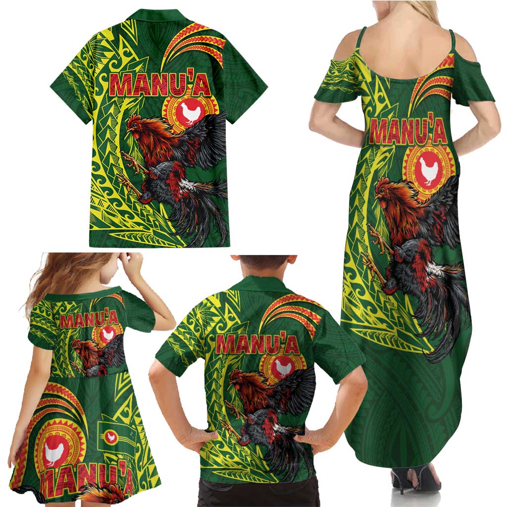 Proud of Manu'a Islands Family Matching Summer Maxi Dress and Hawaiian Shirt Rooster and Polynesian Art Wing Style