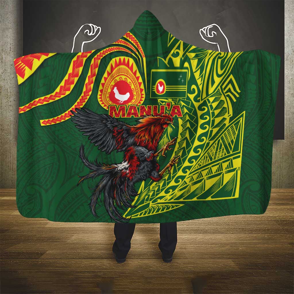 Proud of Manu'a Islands Hooded Blanket Rooster and Polynesian Art Wing Style