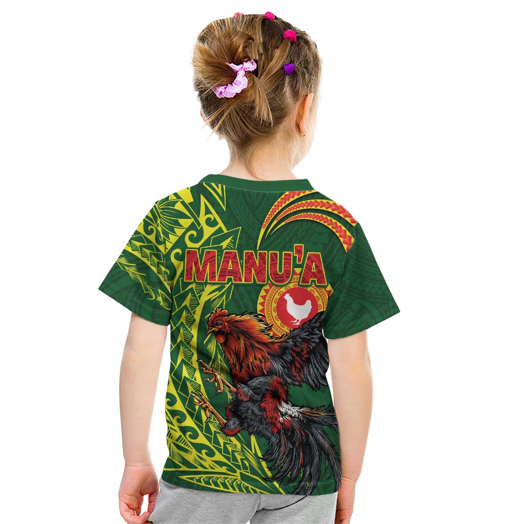 Proud of Manu'a Islands Kid T Shirt Rooster and Polynesian Art Wing Style LT03 - Polynesian Pride