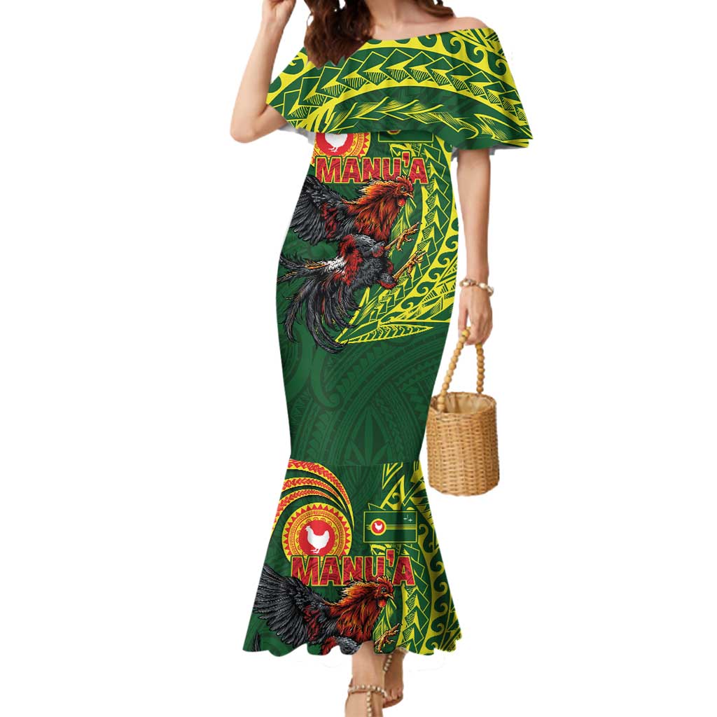 Proud of Manu'a Islands Mermaid Dress Rooster and Polynesian Art Wing Style