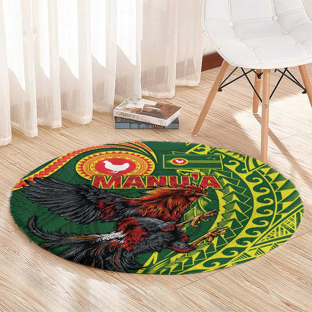 Proud of Manu'a Islands Round Carpet Rooster and Polynesian Art Wing Style